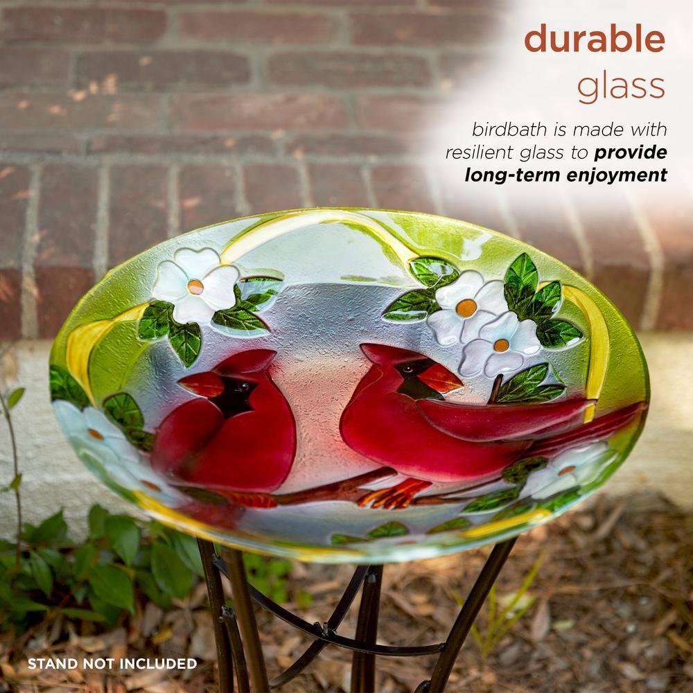 18" Multicolor Glass Bird Bath with Stand
