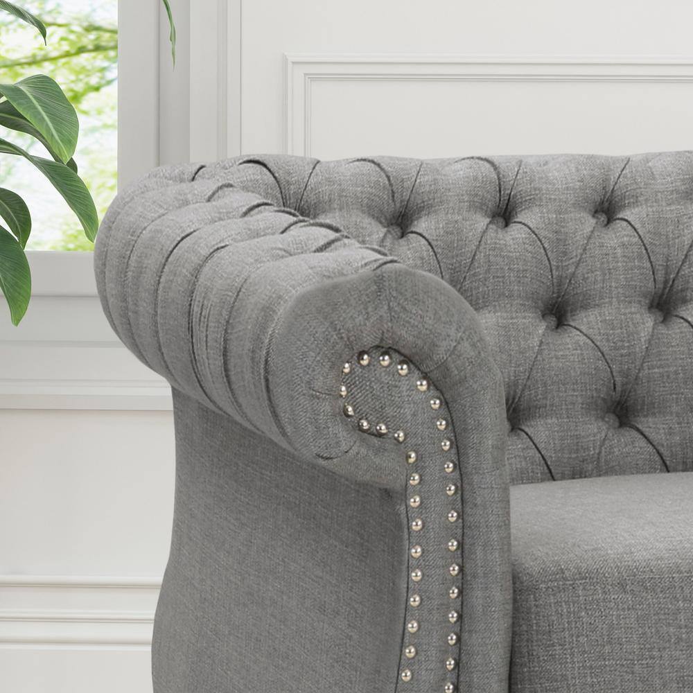 Dark Gray Velvet Chesterfield Accent Chair with Birch Wood Legs