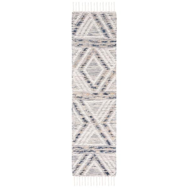 Natura 2 ft. x 9 ft. Ivory/Blue Diamond Striped Abstract Runner Rug