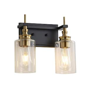 Black Wall Sconce Bathroom Light Fixtures, 2-Light Modern Vanity Light Over Mirror E26 Base (Bulbs Not Included)