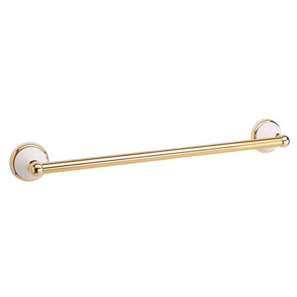 Gatco Franciscan 18 in. Towel Bar in Polished Brass and Porcelain-DISCONTINUED