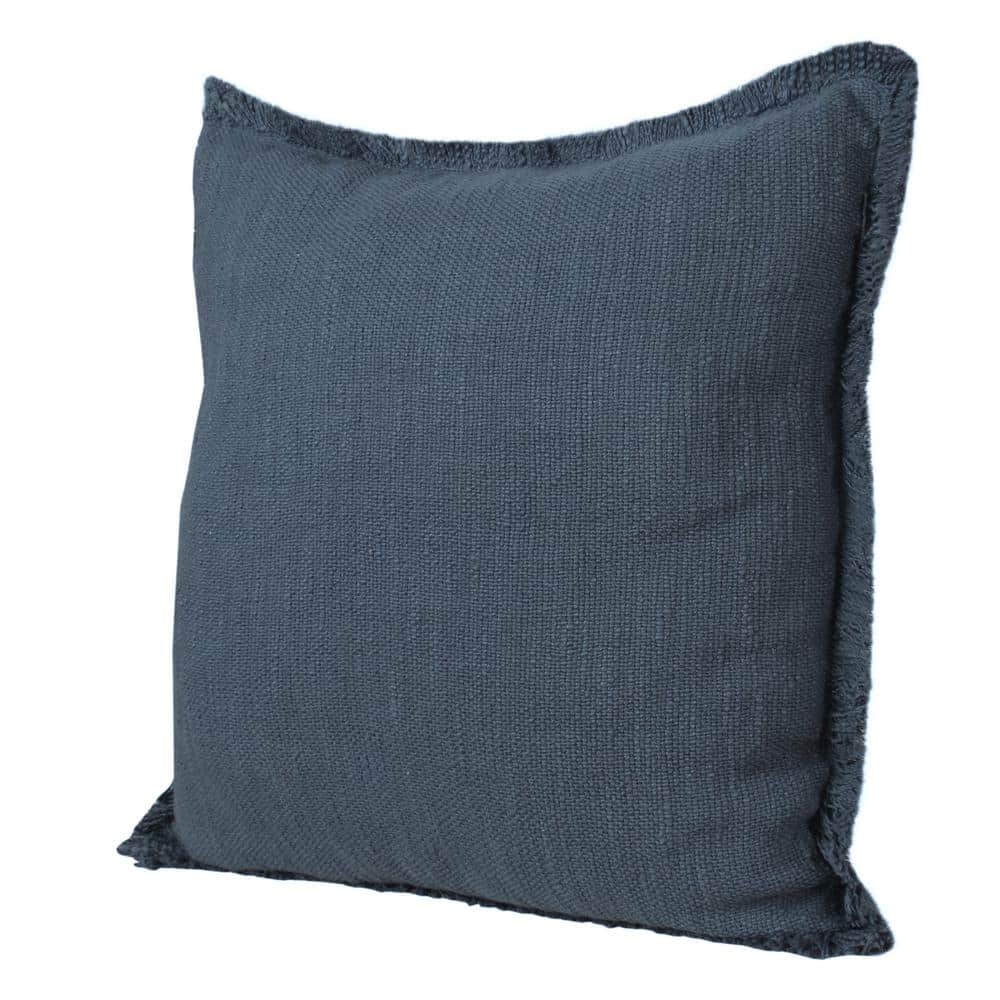 Coastal Navy Blue Textured Cotton 20" Throw Pillow with Fringe