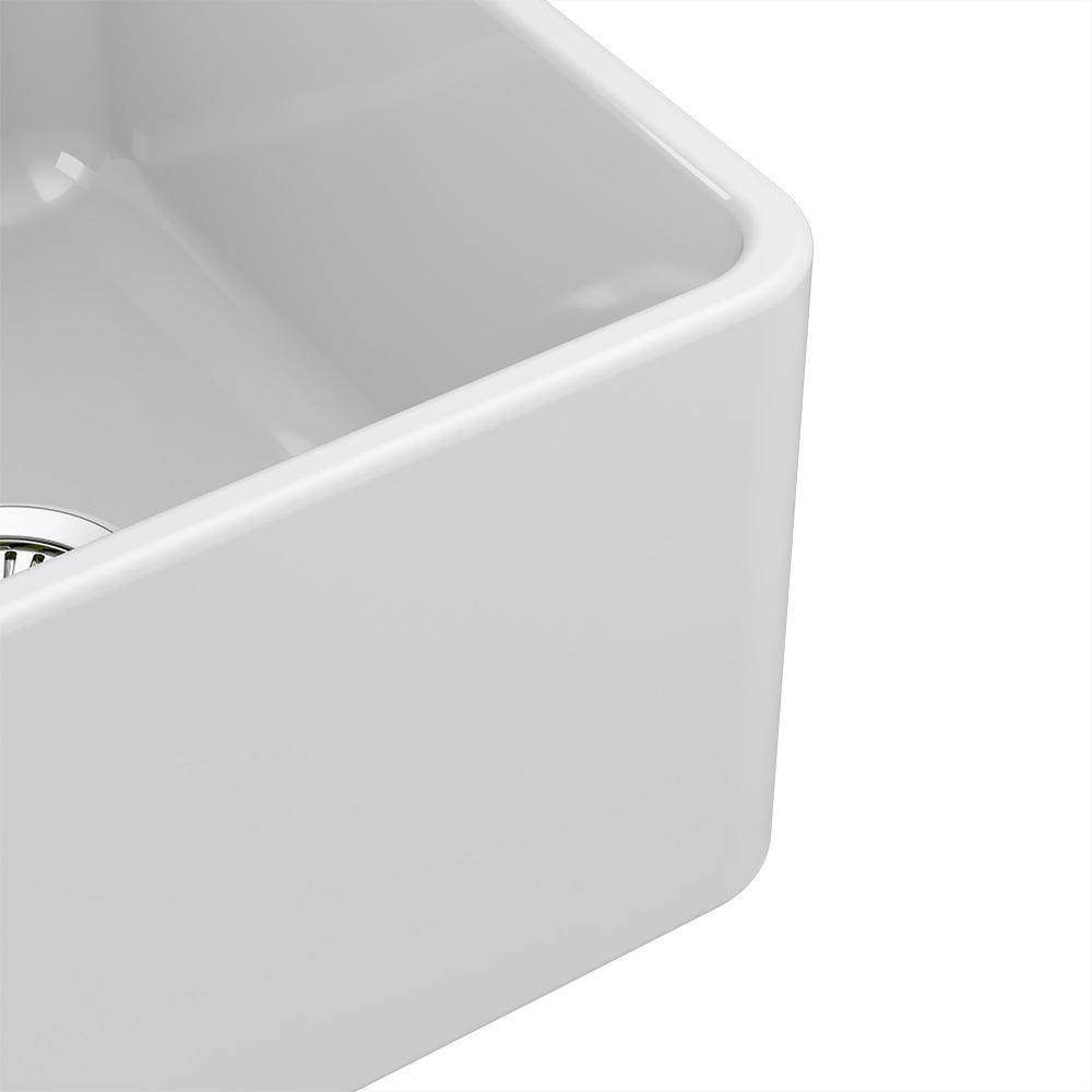 White Fireclay 33'' Double Bowl Farmhouse Sink