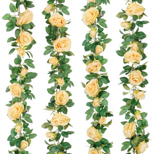 Unbranded Wedding Series：4Pcs(6.5 FT) lvory Artificial Rose Vine Fake Flower Garland