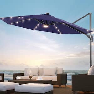 10 ft. Round Solar LED 360-Degree Rotation Cantilever Offset Outdoor Patio Umbrella in Navy Blue