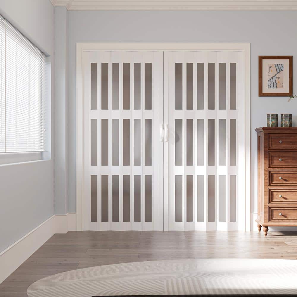 White Frosted Acrylic and Vinyl Accordion Closet Door