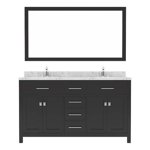 Virtu USA Caroline 60 in. W x 22 in. D x 35 in. H Double Sink Bath Vanity in Espresso with Quartz Top and Mirror