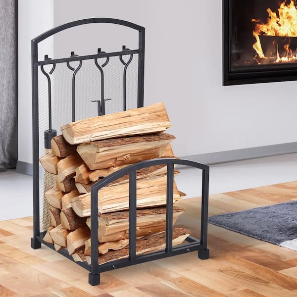Black Heavy Duty Log Cradle Store Fire Basket Rack Firewood Holder Wood Storage 