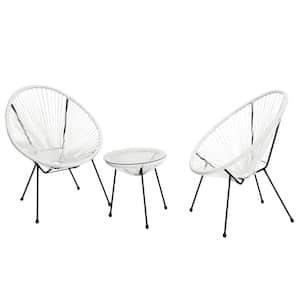 Acapulco White Woven Lounge Chair for Indoor and Outdoor Patio Use (Set of 2 Chair and 1 Table)