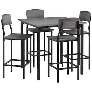 Counter Height Bar Table Set for 4, Square Kitchen Table and Chairs Set with Footrest, Table Set for 4