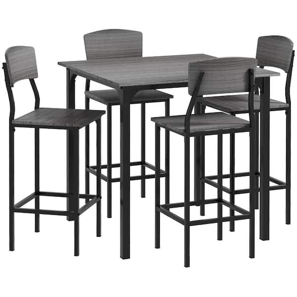 HOMCOM Counter Height Bar Table Set for 4, Square Kitchen Table and Chairs  Set with Footrest, Gray - Bed Bath & Beyond - 38858477