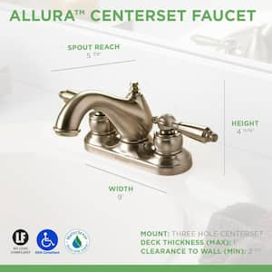 Allura 4 in. Centerset 2-Handle Bathroom Faucet with Drain Assembly in Satin Nickel