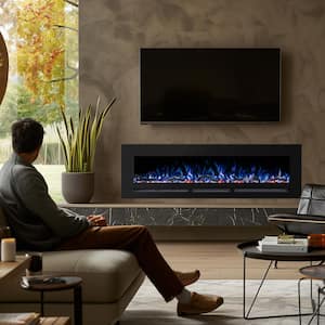 50 in. Electric Fireplace Insert with Adjustable Flame Colors, Thermostat, Recessed and Wall Mounted, Black