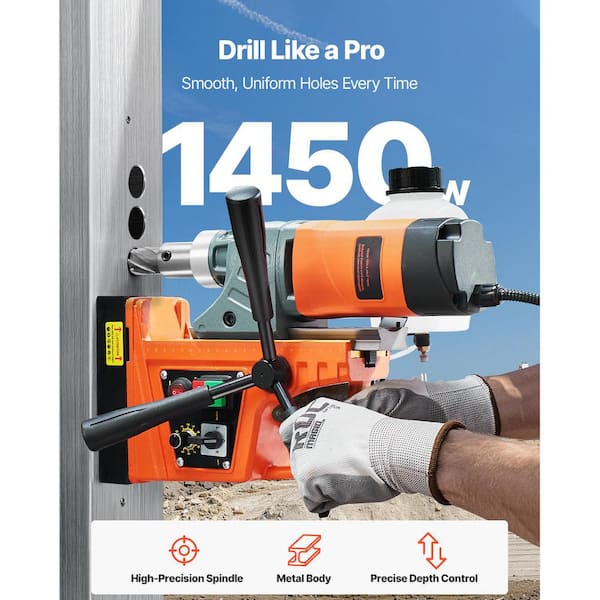 Magnetic Drill, 1450W, 12800N Portable Electric Mag Drill Press, with 2 in. Boring Diameter
