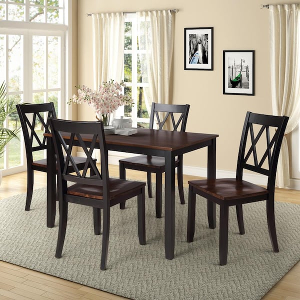 5 Pieces Wood Top Black Dining Table Set Home Kitchen Table Set with 4 High Back Dining Chairs for Dining Room