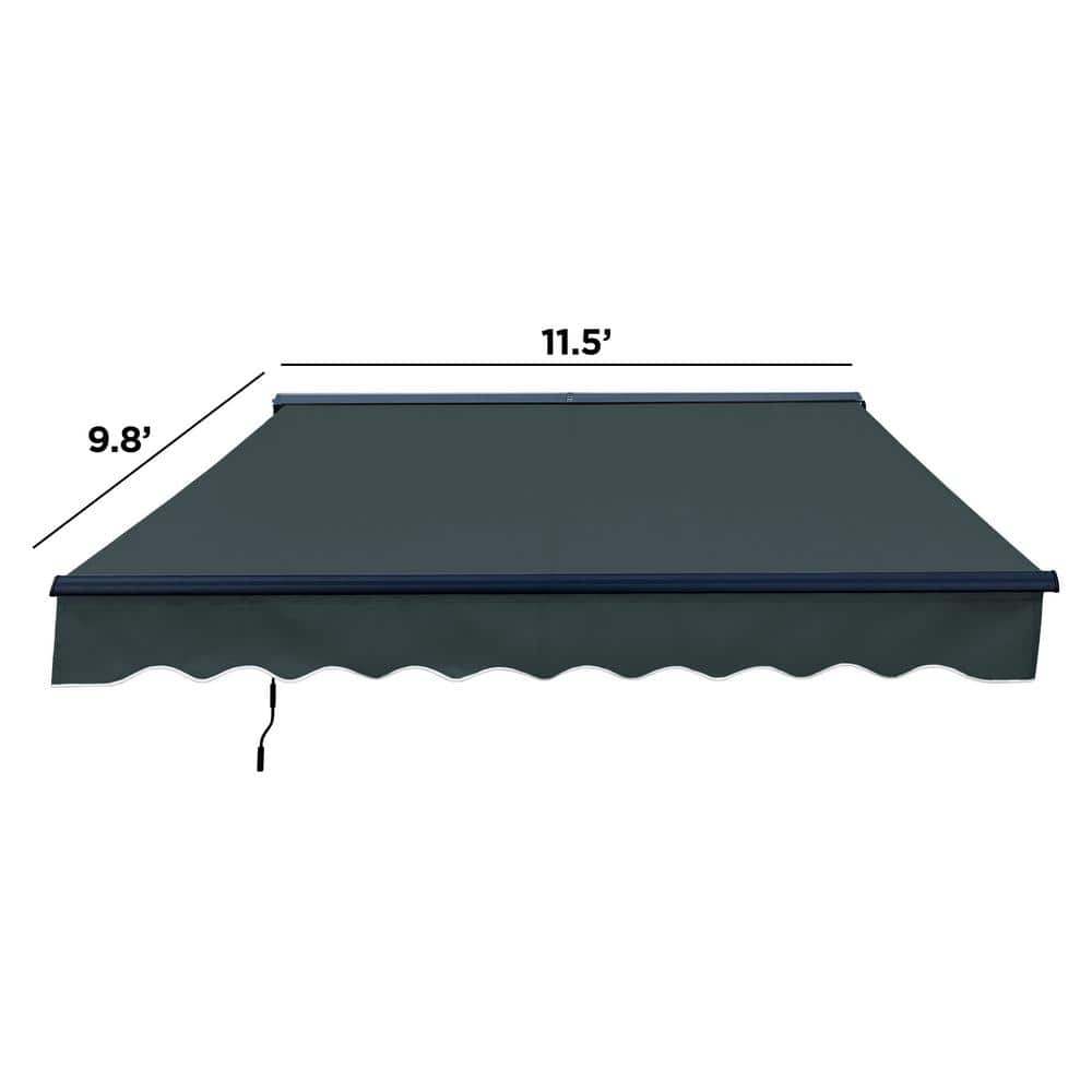 Forest Green Motorized Retractable Patio Awning with LED Lights