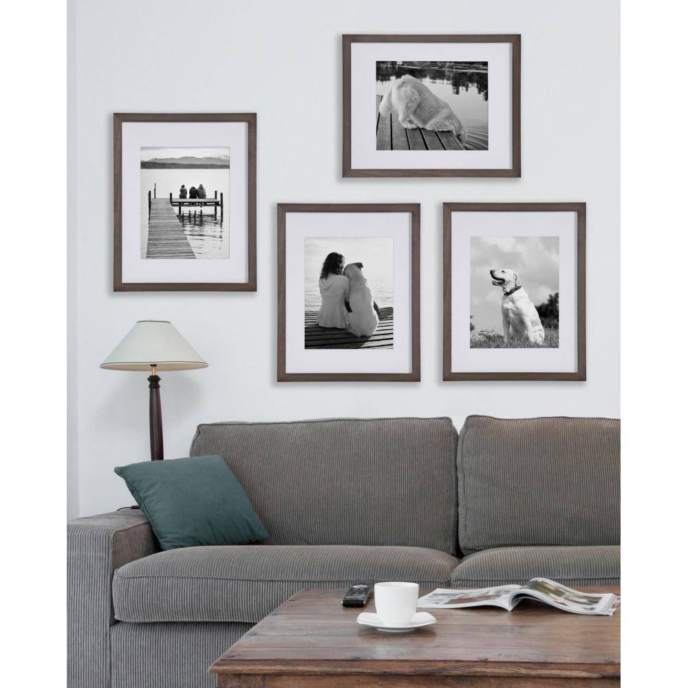 Gray Wood Wall Frame Set with White Mat, 11x14 matted to 8x10, Pack of 4