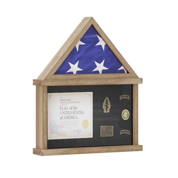 Carnegy Avenue Quincy Flag and Certificate Display Case, Solid Pine Wood Flag Shadow Box Fits 3x5 Folded Flag, Weathered Wood Finish