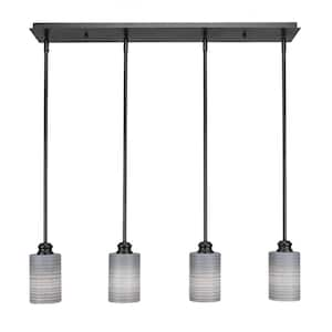 Albany 60-Watt 4-Light Espresso, Linear Pendant Light with 4 in. Gray Matrix Glass and No Bulbs Included