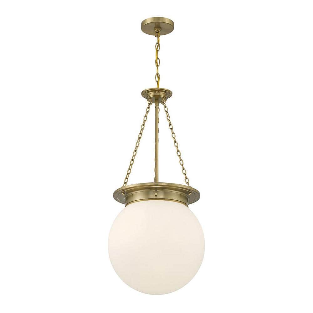 Elegant Globe 3-Light Pendant in Warm Brass with White Opal Glass