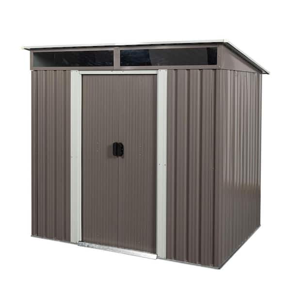 Outdoor Storage Shed 6 ft. W x 5 ft. D Metal Shed with Foundation and Sliding Door Gray (30 sq. ft.)