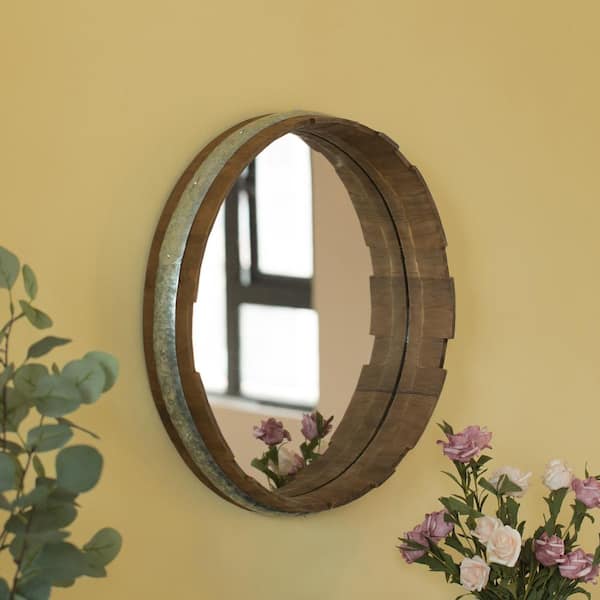 Vintiquewise Rustic Wood And Galvanized, Wine Barrel Mirror Targets