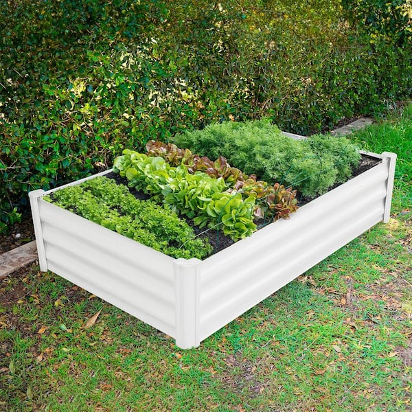 48 in. W x 36 in. D x 12 in. H Surfmist White Galvanized Steel Metal Raised Garden Bed