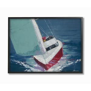 11 in. x 14 in. "Red White and Blue Sailboat Cruising the Ocean Painting" by Artist Third and Wall Framed Wall Art