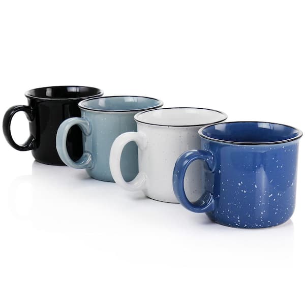 14oz Ceramic Campfire Coffee Mugs Set of 4, White with Speckled Finish
