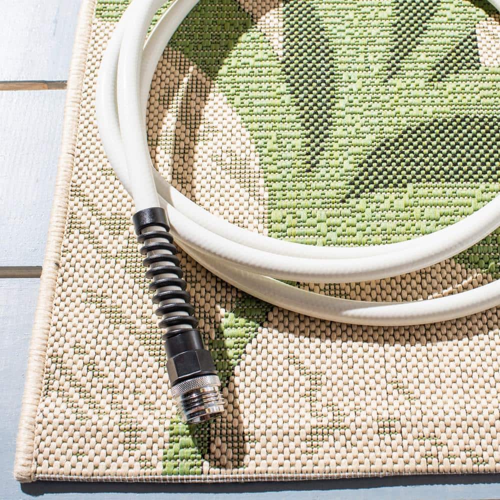 Cream and Green Botanical Indoor/Outdoor Synthetic Area Rug