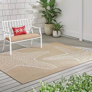 Beige 6 ft. x 9 ft. Coastal Star Fish Indoor/Outdoor Patio Area Rug