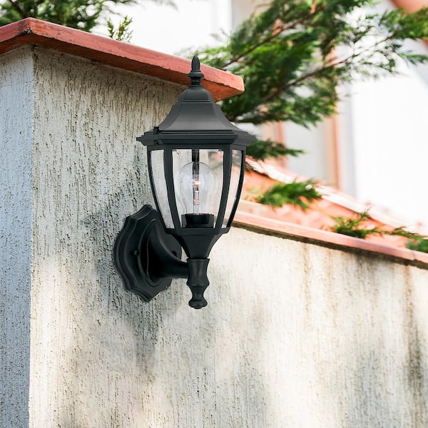 Waterbury 14.25 in. Black 1-Light Outdoor Line Voltage Wall Sconce with No Bulb Included