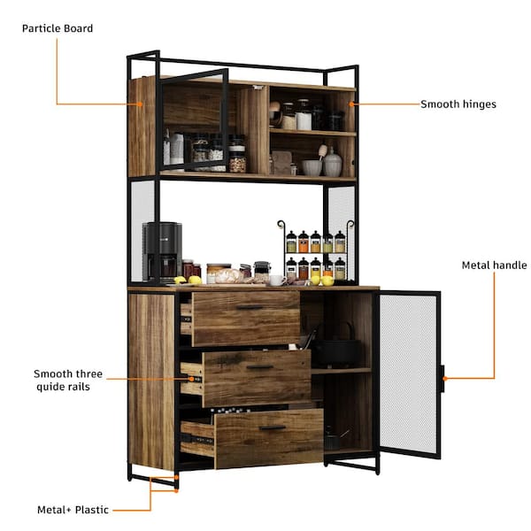 Dark Brown Burnt Wood and Matte Black Metal Stackable Kitchen Cabinet –  MyGift