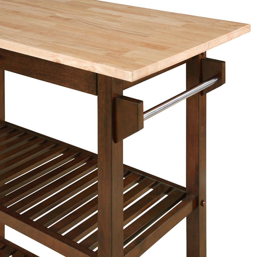 Espresso Solid Wood 3-Tier Butcher Block Kitchen Island with Storage
