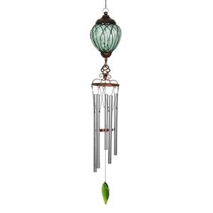 Solar Green Oval Link Metal and Glass Wind Chimes