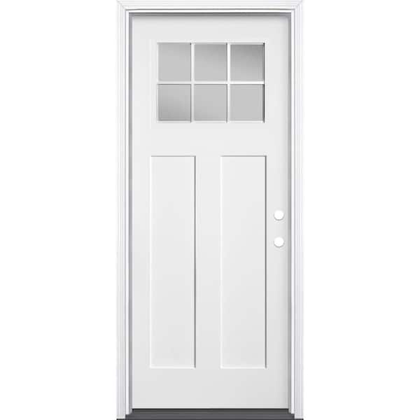 Masonite Craftsman 32 in. x 80 in. Left-Hand/Inswing 1/4 Lite Clear Glass Primed White Smooth Fiberglass Prehung Front Door