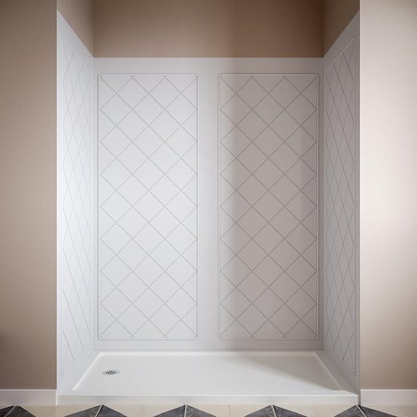 DSH-1580-169 32 in. L x 60 in. W x 76 in. H 4-Piece Glue-Up Alcove Shower Wall Surround in White Tile Finish