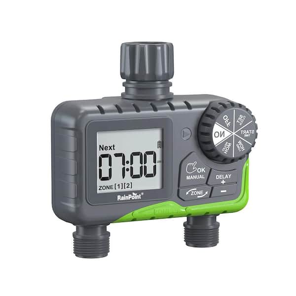 2 Zone Water Timer for Garden Hose-Sprinkler Timer w/ Rain Delay and Manual / Automatic Irrigation Controller System