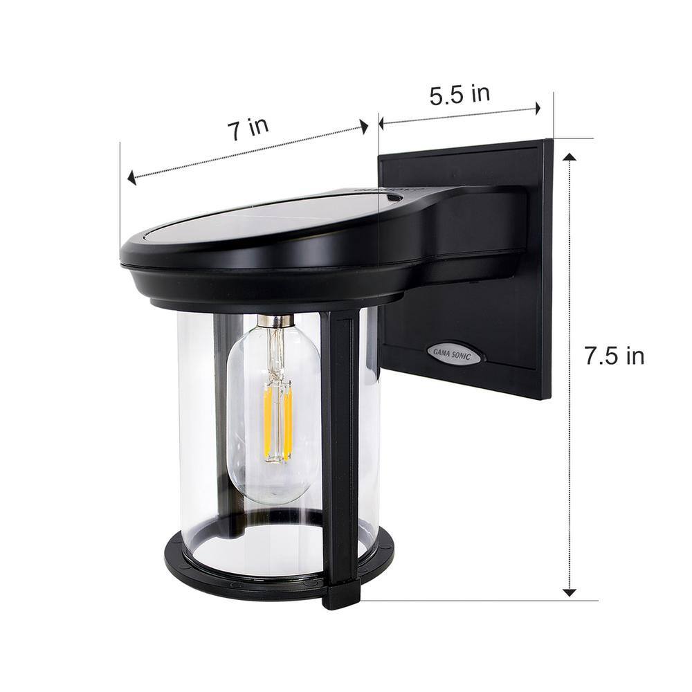 Black Aluminum Solar Lantern Sconce with Clear Glass Shade