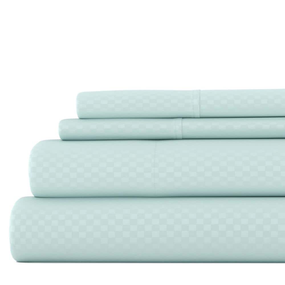Aqua Twin Microfiber Deep Pocket Checkered Sheet Set