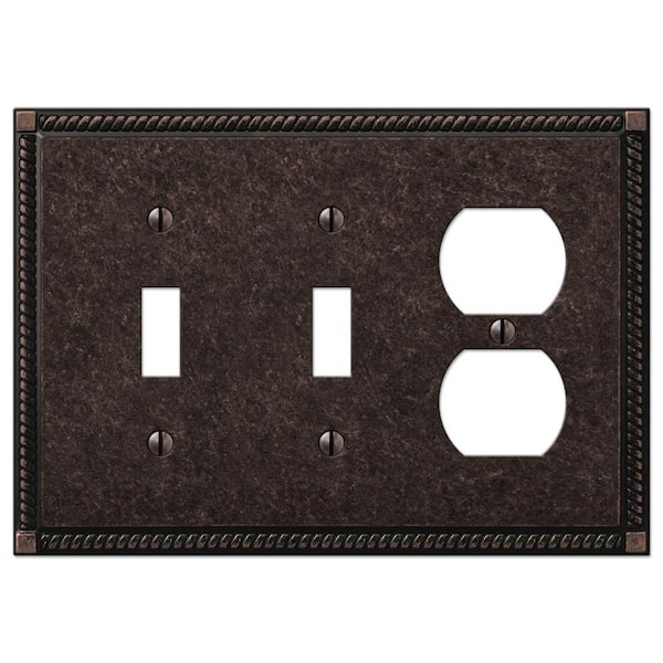 AMERELLE Georgian 3 Gang 2-Toggle and 1-Duplex Metal Wall Plate - Tumbled Aged Bronze