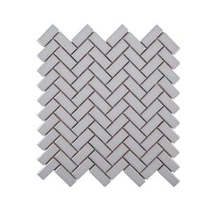 Wolfe Grey Herringbone 10.25 in. x 11 in. Glossy Ceramic Mosaic Tile (7.83 sq. ft./Case)