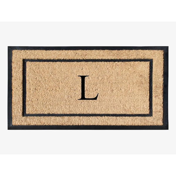 A1 Home Collections A1HC Border Beige 24 in. x 39 in. Rubber and Coir Heavy-Duty Outdoor Entrance Durable Monogrammed L Door Mat