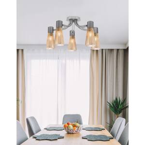 Bryer 23.25 in. 5 Light Graphite Semi Flush Mount with 4 in. Amber Ribbed Glass Shades, No bulb included