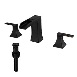 8 in. Widespread Double Handle Bathroom Faucet with Drain Kit Brass Waterfall Bathroom Sink Faucets in Oil Rubbed Bronze