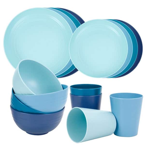 16-Piece Multi-Colored Wheat Straw Dinnerware (Set for 4) Unbreakable Plates, Bowls Sets, Dishwasher and microwave safe