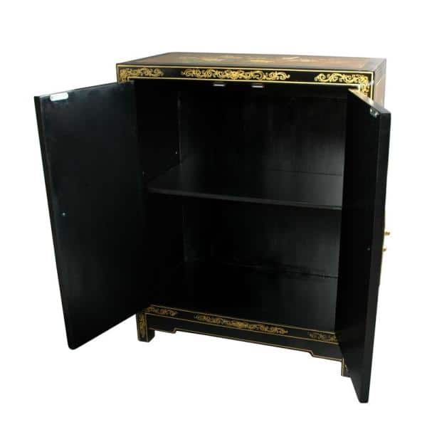 Handcrafted Gold Leaf Mahogany Cabinet with Adjustable Shelving