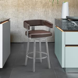 Lorin 30 in. Chocolate/Java Brown Open Back Metal Bar Stool with Faux Leather Seat