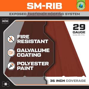 12 ft. SM-Rib Galvalume Steel 29-Gauge Roof/Siding Panel in Red