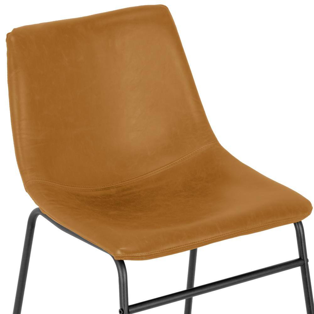Adan 39" Brown Faux Leather and Iron Bar Stool Set